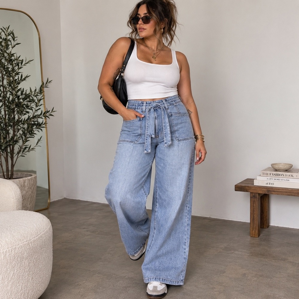 Hudson wide leg belted denim stretch pants plus size 16 cool girl downtown indie